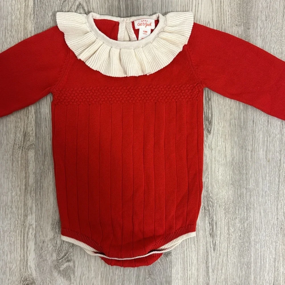 Cat & Jack 12 month girls red long sleeve sweater romper